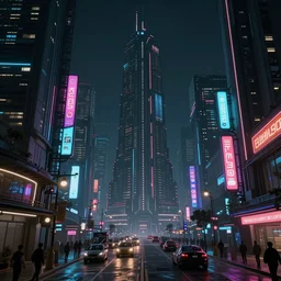 concept art of a magnificent dark neon futuristic cyberpunk city bustling street at night cyberart in the style of liam wong in the film akira rendered in octane, 3 d render, trending on cgsociety, blender 3 d, displacement mapped,