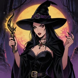 detailed illustration for dark witch, 1 9 8 0 s
