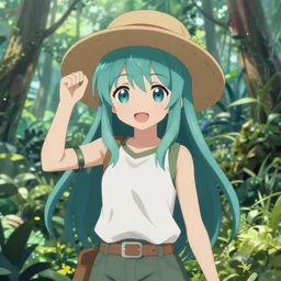 a clipstudio of reimu in the jungle wearing bonnet
