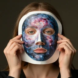 a woman, puts paper on face, applies paper to face, mask nebula, by jan van eyck,