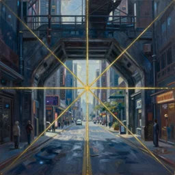 an epic painting of the city street underground, oil on canvas, cold colors, perfect composition, golden ratio, beautiful detailed, photorealistic, digital painting, artstation, concept art, smooth, sharp focus, illustration, cyberpunk background, artstation trending, octane render, unreal engine