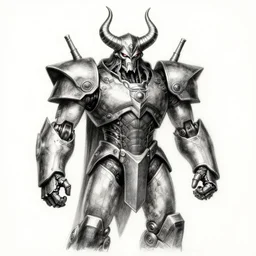 professional basic drawings of evil warlord robot with horns