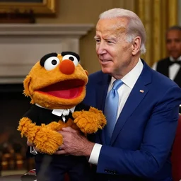 joe biden as a muppet puppet handled by obama in the basement