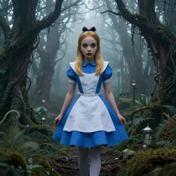 realistic artnouveau style american mcgee's alice mysterious portrait madness returns layers of fear style in a foggy twisted forestsharp focus very detailed 8 k cinematic