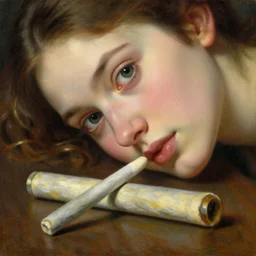 a girl rolling a joint, beautiful face, oil on canvas, artstation, by j. c. leyendecker and edmund blair leighton and charlie bowater, beautiful face, octane, very aesthetic!!!!!!!!!!!!!!! stunning gorgeous big eyes