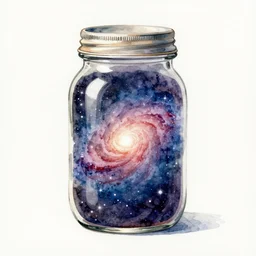a watercolour painting of a galaxy inside a jar
