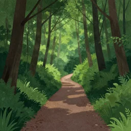 shaded forest path, illustration by Emek