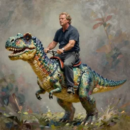 coach steve spurrier riding a dinosaur intricate, hyper detailed, realistic, oil painting, by julie bell, frank frazetta, cinematic lighting