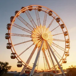 ferris wheel at sunrise. neon light, award winning, artstation, intricate details, realistic, volumetric lighting, sun rays beaming, hyperdetailed, 8 k resolution, golden hour, intricate art nouveau, smooth, sharp focus, rendered in unreal engine 3