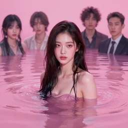 lee jin - eun emerging from pink water in cyberpunk theme by greg rutkowski, claude monet, conrad roset, takato yomamoto, frederick edwin church, rule of thirds, seductive look, beautiful