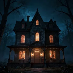 haunted house at night