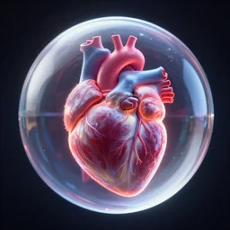 a beating human heart inside a translucent orb, unreal engine 5, path tracing, volumetric lighting, trending on artstation