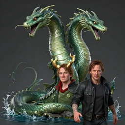 two - headed hydra, lloyd christmas and harry dunne, serpentine water monster, d & d, fantasy, portrait, highly detailed, digital painting, trending on artstation, concept art, sharp focus, illustration, art by artgerm and greg rutkowski and magali villeneuve