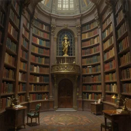 detailed concept art illustration oil painting of a magical library in intricate details, ultra detailed, digital art, octane render, dystopian, micro detail 4k