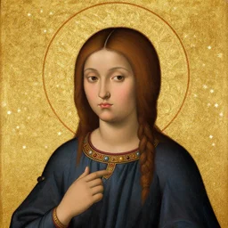 portrait of asian looking girl in iconography style andrei rublev glitter