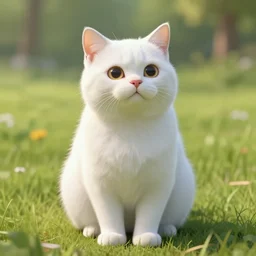 an excited white cat sitting in a field, unreal engine, detailed