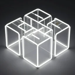 wimmelbilder maze made of neon acrylic panels, isometric, very sharp, high contrast, product photography, beautiful highlights, light reflections