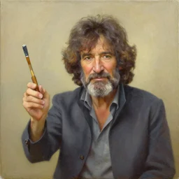 an oil painting of Bob Ross painting Bob Ross painting