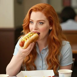 Christina Hendricks eating a hot dog