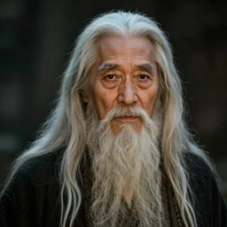 portrait of a gentle and wise master with long hairs in alan lee and marc simonetti and emil melmoth style  , cinematic lighting
