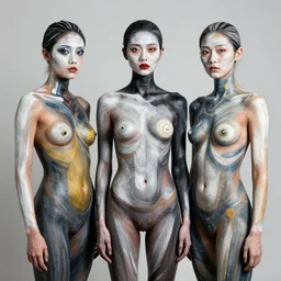 photograph of bodypainted models in the style of mimi choi
