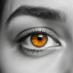 close up grayscale photography beautiful amber eyes, selective coloring, award winning