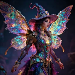 side portrait of ecclectic witch, beautiful, attractive, glowing, ornate and intricate, jaw dropping, dynamic lighting, colorful, fairy tale, intricate and detailed, 4 k octane render, intricate wings