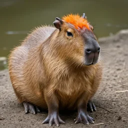 A capybara with orange on head