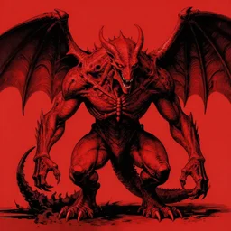 demogorgon, in the style of beksinski, red, black, vibrant, chiaroscuro, high detail, perfect artwork, clean lines