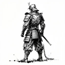 portrait from behind of a full body samurai cyber, chained, inkstyle highly detailed inkart sketch artstation trending highly detailed