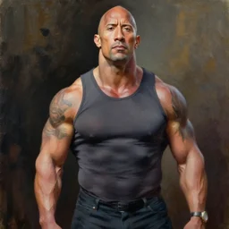 oil painting of dwayne jonhson by leonid afremov