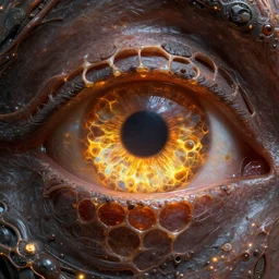 eyes made of interstellar stargates with molten honeycomb structure, intricate detail, royo, whealan, giger, hd, 8 k, octane render, unreal engine,