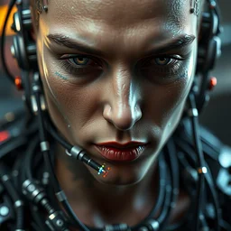 a macro photoshoot of cybernetic human, wearing epic bionic cyborg implants, wires, tubes, biomechanical details, liquid, prismatic highlights, depth of field, cinematic, macro, concept art, 5 0 mm, artstation, digital painting, elegant, focus, octane render, ray tracing, by h. r. giger