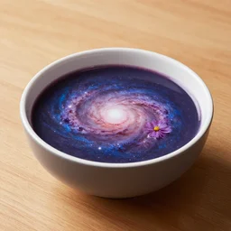 cosmos milky way soup in a bowl on a wooden table, food photography, artstation award winner, octane render