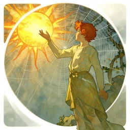 the boy who caught the sun in his web by Alphonse mucha, digital concept art, trending on artstation