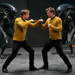 film still of brad pitt fighting aliens!!! in star trek, 4 k,