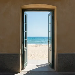 city door leads to incredible beach