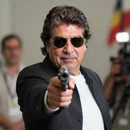 a still of hugo chavez as neo from the matrix, wearing sunglasses and pointing a gun to the camera. centred. extremely detailed. beautiful. 3 5 mm. 4 k. award winning.