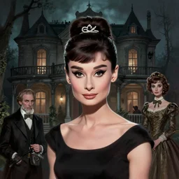 audrey hepburn in a horror novel, haunted mansion, various backgrounds, highly detailed, digital painting, artstation, matte, illustration, art by gaston bussiere, greg rutkowski, j. c. leyendecker
