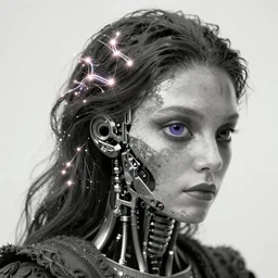 an amish cyborg with one robotic eye, electrical charges sparkling within his hair, highly detailed by peter mohrbacher, hajime sorayama, wayne barlowe,