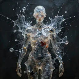 stunning, breathtaking, awe - inspiring award - winning biomorphic anthropomorpic transparent gelatinous humanoid abstract expressionist splatter painting, extremely moody lighting