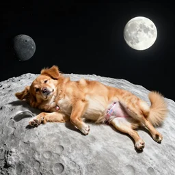 bikini dog sunbathing on the moon