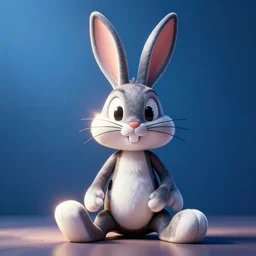 a bugs bunny toy sitting infront of a blue wall ultra realistic, lens flare, atmosphere, glow, detailed, intricate, full of colour, cinematic lighting, trending on artstation, 4 k, hyperrealistic, focused, extreme details, unreal engine 5, cinematic, masterpiece, ultra realistic, hyper realistic, highly detailed, sharp focus, digital art