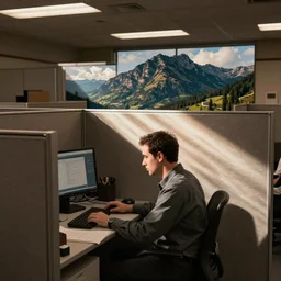 e.t. Working in an office cubicle