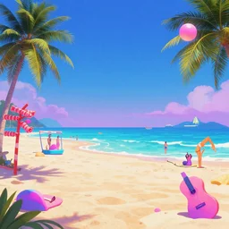 a synthwave beach scene