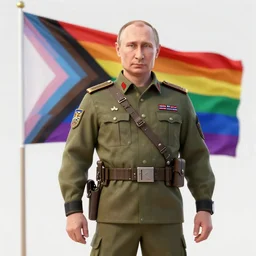 vladimir putin, lgbt flag, strongest lgbt soldier, fantasy 3 d render, masterpiece, by donato giancola and greg rutkowski and wayne barlow and zdzisław beksinski, realistic face
