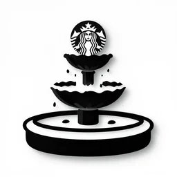a 2 d fountain icon, rouph edges, dark paint, in the style of starbucks, high resolution, white backround, no numbers, extremely detailed, clean, vector, 4 k, concept art, award winning, black and white,