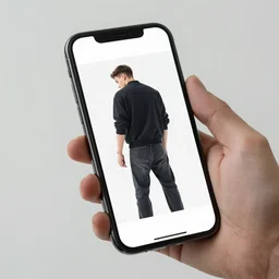 a photo realistic image a person coming out from  the smartphone screen