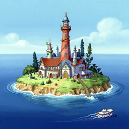 a remote island research station in the middle of the ocean, rhads!!!, magical realism, archipelago, urban fantasy, saturday morning cartoon, clean linework, ( alexander archipenko ), ( tex avery ), western animation