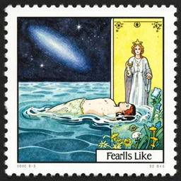 this is what it feels like to drown in the ocean of wonder, vintage 1 9 8 6 halleys comet stamp, watercolor by escher, resembling the magic tarot card by makoto kobayashi
